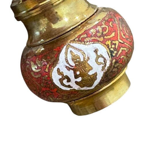 Handcrafted Brass & Enamel Incense Holder With Intricate Red & Gold Pattern - Picture 4 of 5